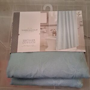 Threshold Light Blue Textured Shower Curtain